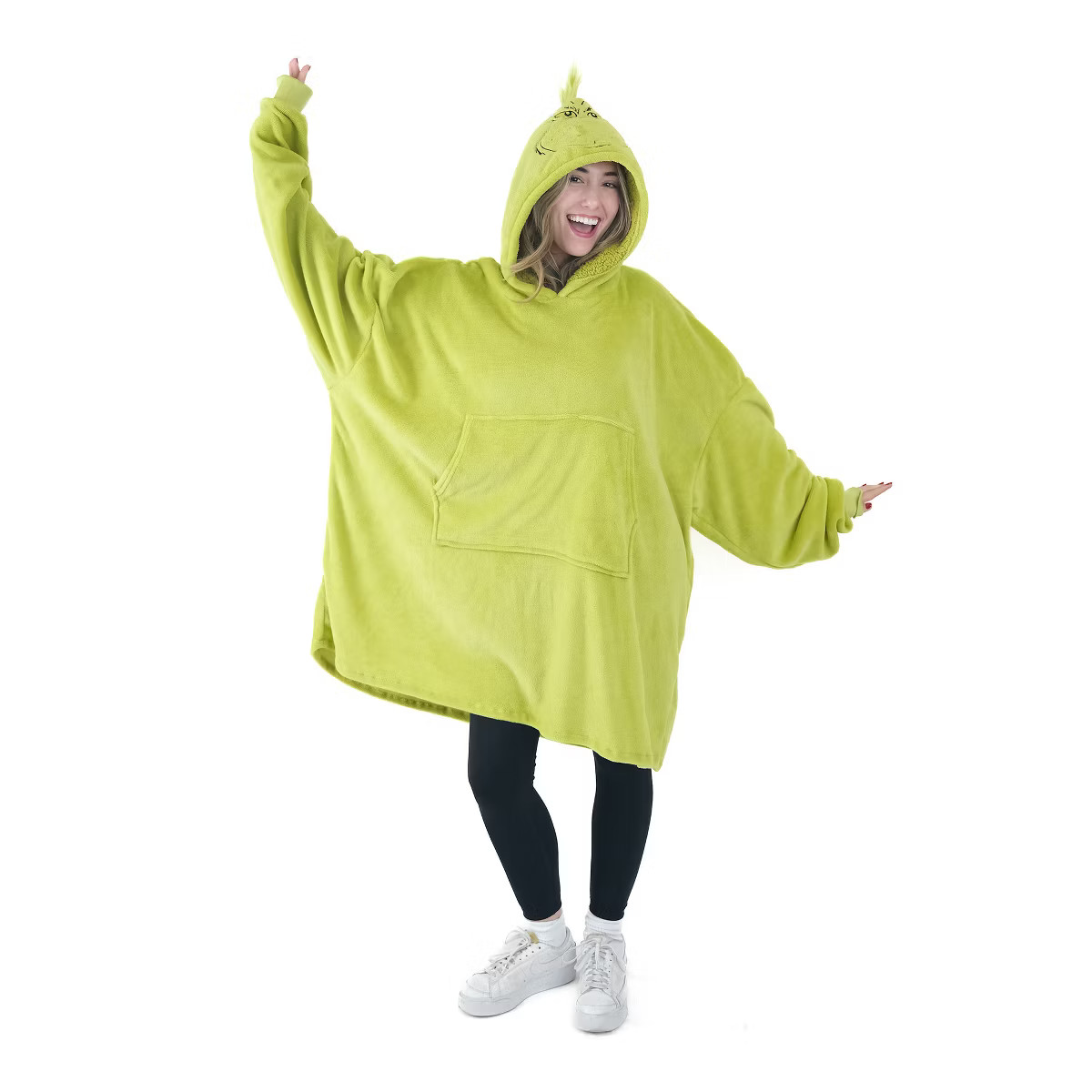Adult's The Grinch Christmas Scowl Face Oversized Costume Poncho Hooded Sweatshirt, One Size Fits... | Target