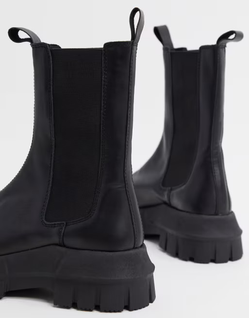 ASOS DESIGN – Aqum – Klobige, schwarze Chelsea-Stiefel aus hochwertigem Leder | ASOS (Global)