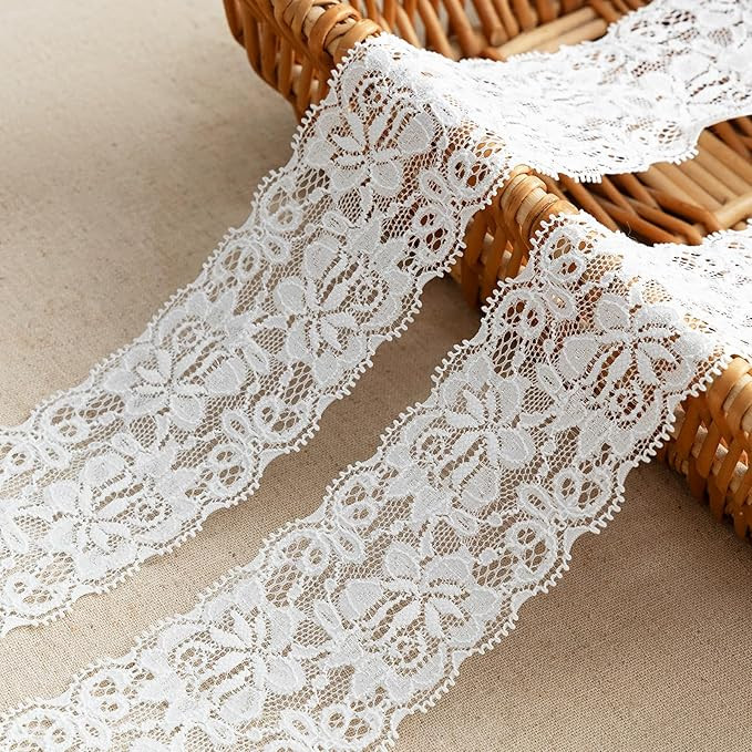 Lace Trim Ribbon, 5-Yard White Lace Ribbon, 2.36 Inch Width White Laces Trims Delicate Floral Pat... | Amazon (US)