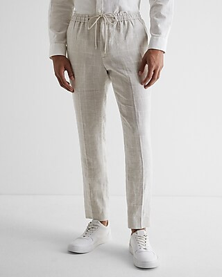 Extra Slim Plaid Linen Drawstring Suit Pant | Express
