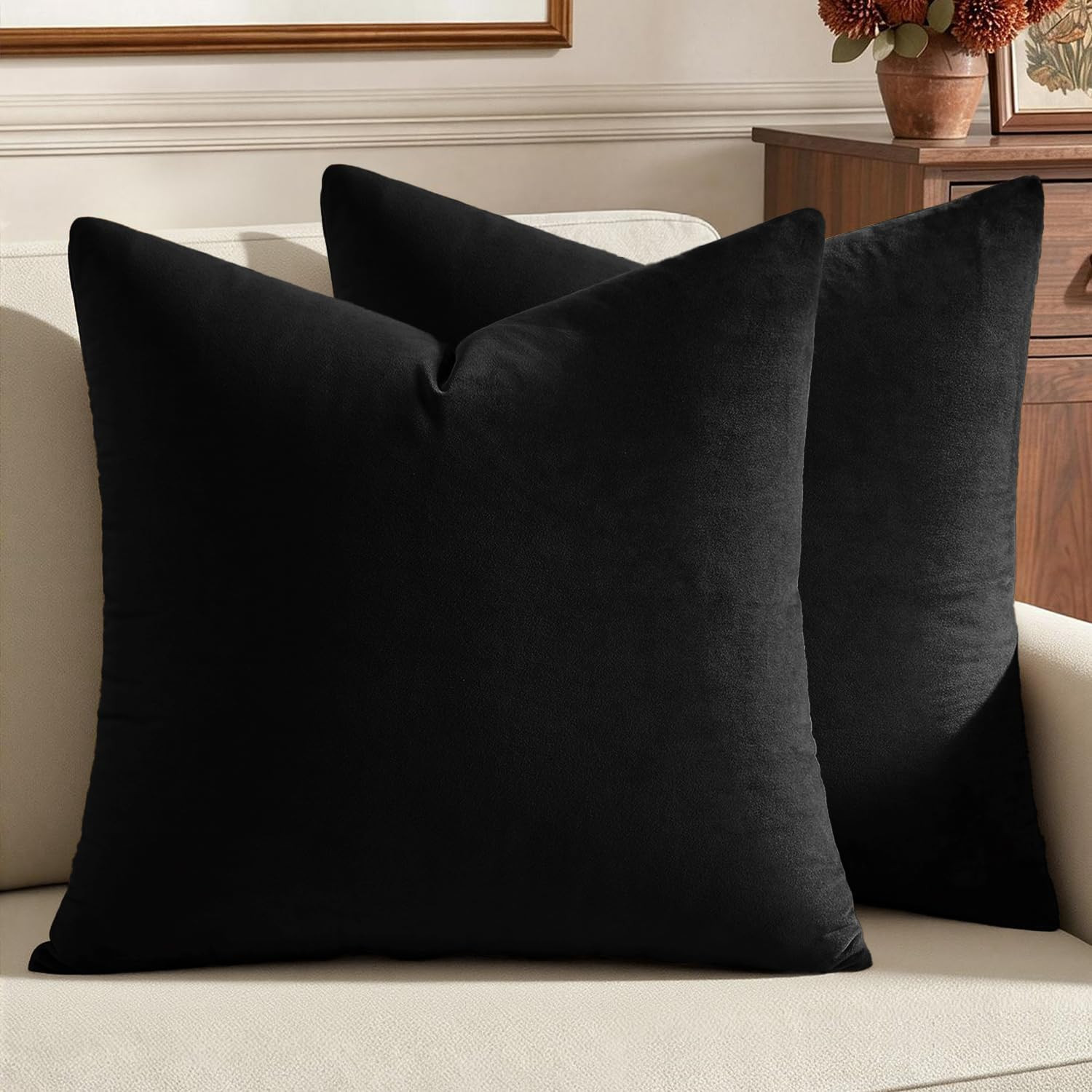 MIULEE Velvet Throw Pillow Covers 20x20 Inch Pack of 2 Black | Amazon (US)