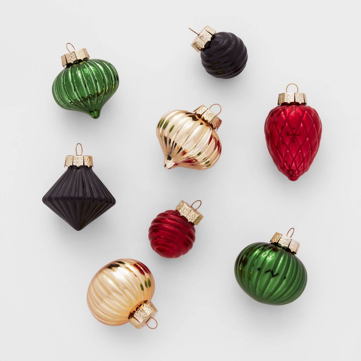 Textured Glass Christmas Tree Ornament Set 8pc Gold/Red/Green - Wondershop™ | Target