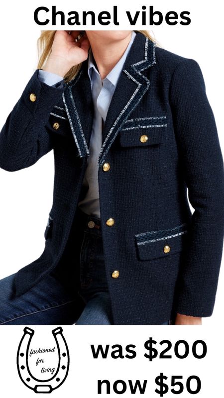 Tweed blazer.

Size reference 5’9” 140 lbs
Normally wear a medium in jackets.

Chanel like tweed blazer- size 8


Blue blazer. Classic style. Blazer finds. Sale blazers. Tweed blazers. Chanel blazer. 

#LTKSpringSale #LTKworkwear #LTKfindsunder50