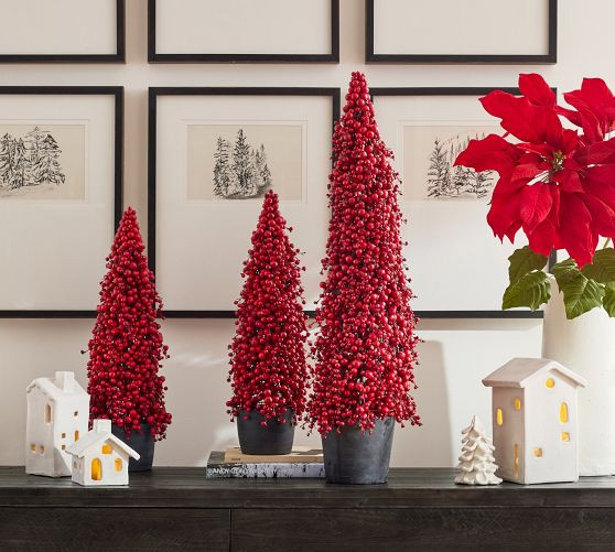 Faux Potted Berry Cluster Cone Trees | Pottery Barn (US)