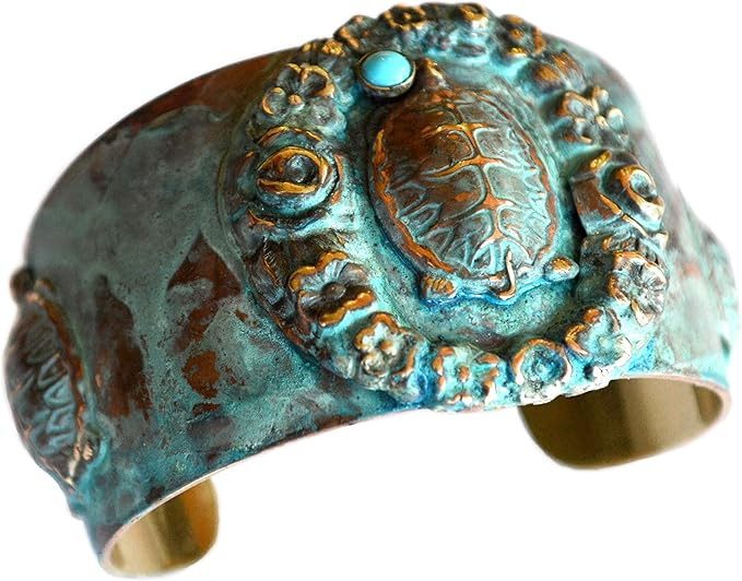 Elaine Coyne Wearable Art Verdigris Patina Brass Sea Turtles with Victorian Roses Border Tapered ... | Amazon (US)