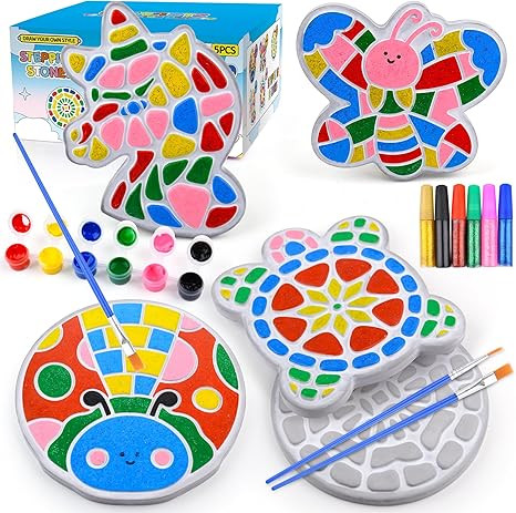 Chiozgi Stepping Stones Painting Kit for Kids, Crafts for Kids Ages 4-8, DIY Garden Stone Outdoor... | Amazon (US)