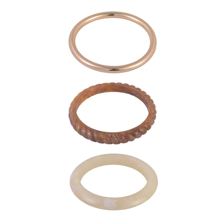 Scenario Women's Acrylic Brown, Cream Milky Swirl and Metal Bangle Set, 3-Piece | Walmart (US)