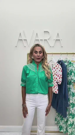 Yvonne Green and White Embroidered Top | Avara