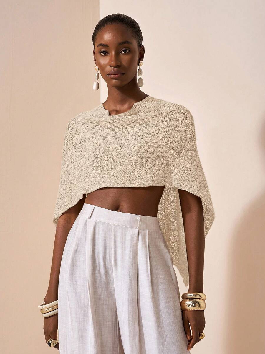 Zivah Sexy Shawl Poncho Versatile Knit Capelet Spaghetti Strap V-Neck Asymmetric Shoulder Design ... | SHEIN