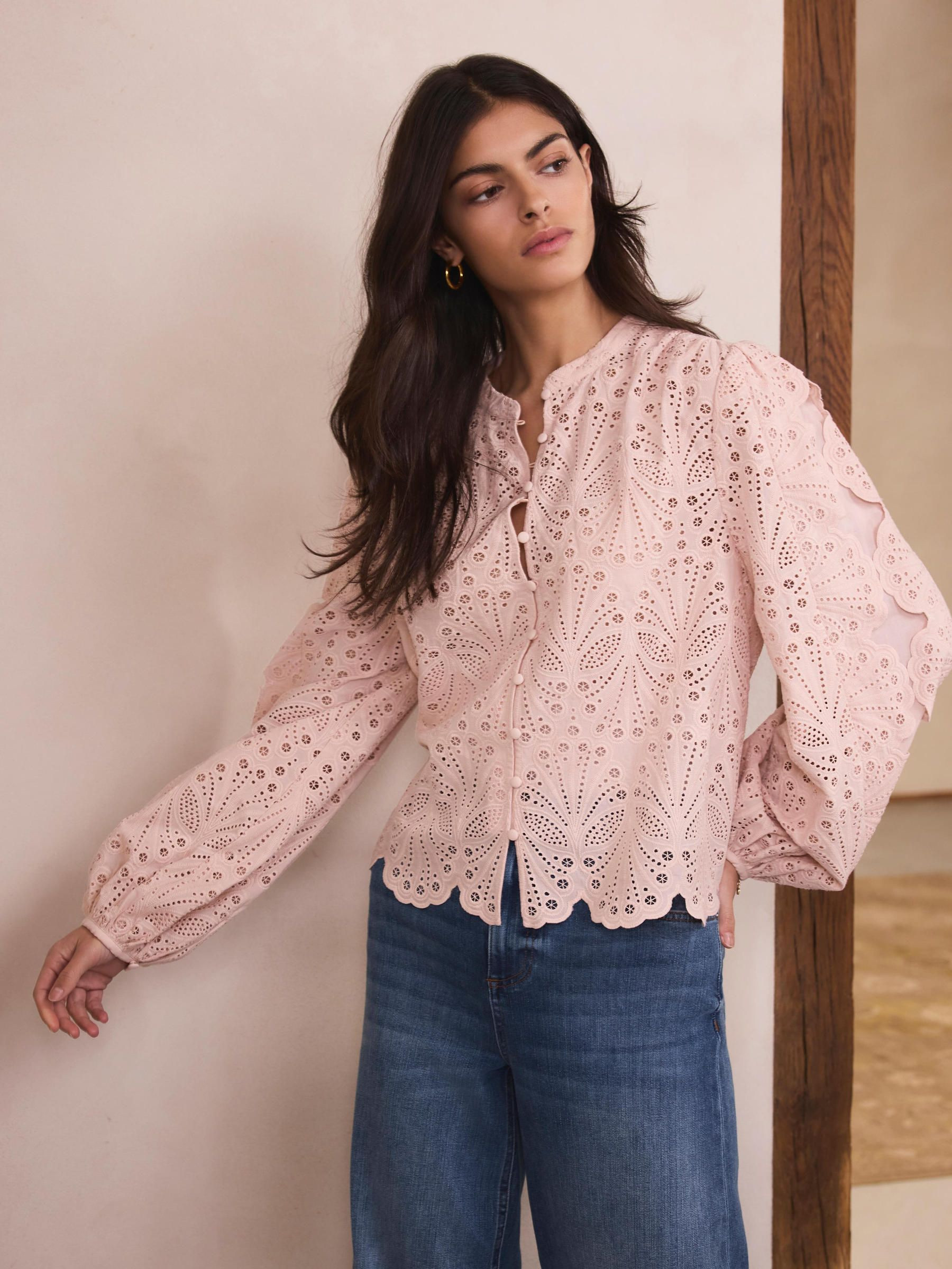 Mint Velvet Mint Velvet Pink Cotton Broderie Detail Blouse | Next US