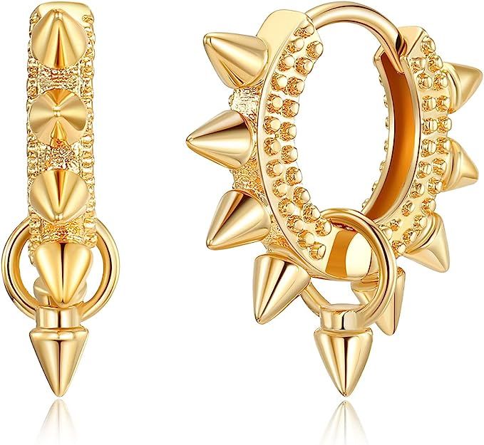 sovesi Huggie Hoop Earrings for Women Girls 14k Really Gold Plated Spike Evil Eye Moon Huggie Ear... | Amazon (US)