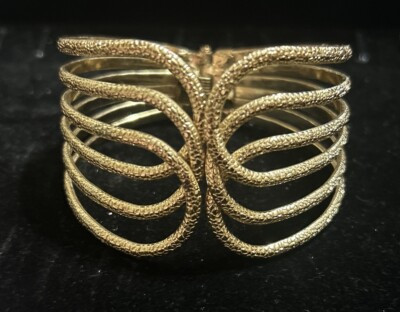 Swirl CLAMPER BRACELET Heavy Gold Tone Hinged Wide | eBay US