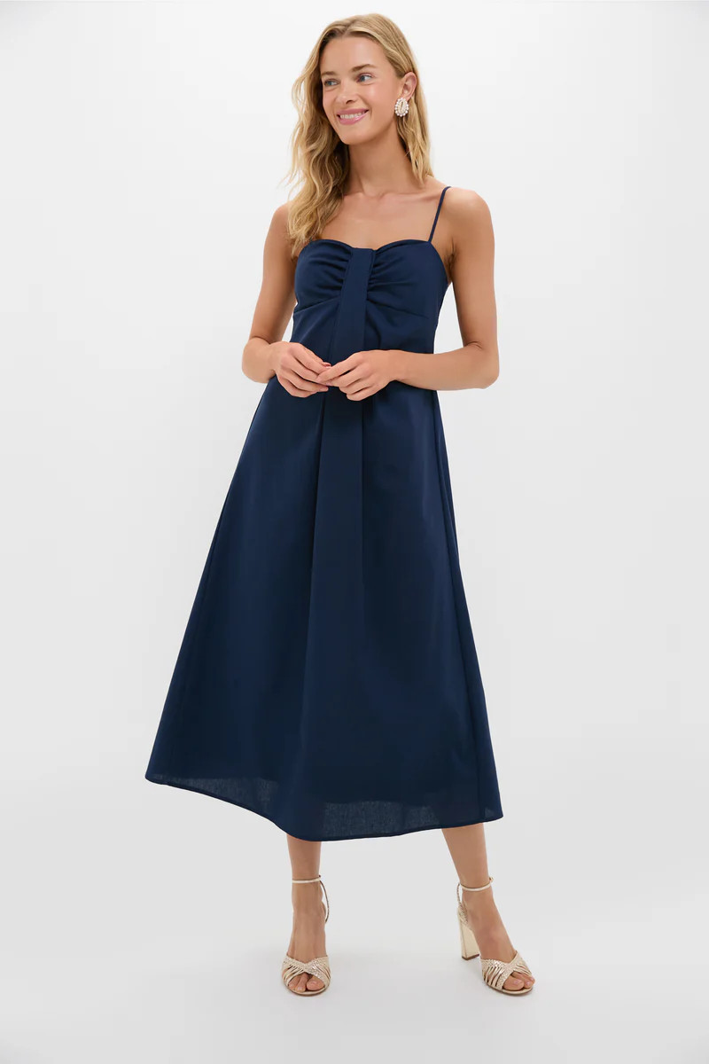 Navy Linen Front Pleated Zoe Dress | Tuckernuck (US)