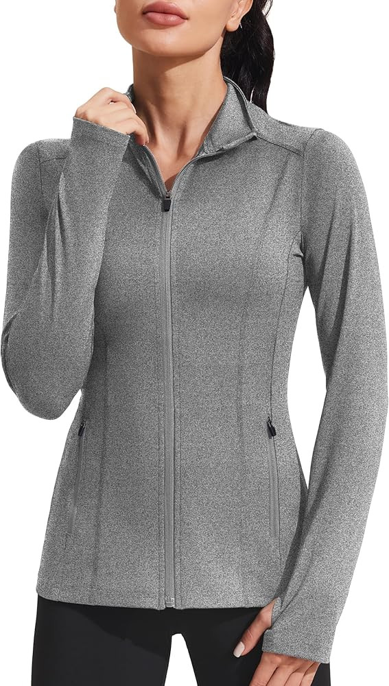 PINSPARK Women's Athletic Jackets Slim Fit Workout Jacket Full Zip Up Running Gym Yoga Sports Top... | Amazon (US)