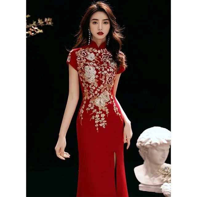 Ferim - Short-Sleeve Embroidered Qipao Wedding Dress | YesStyle | YesStyle Global