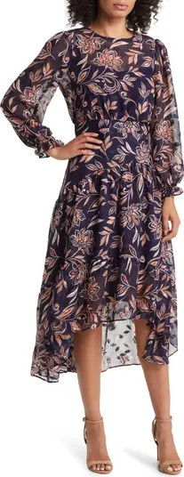 Floral Long Sleeve Tiered Chiffon Dress | Nordstrom