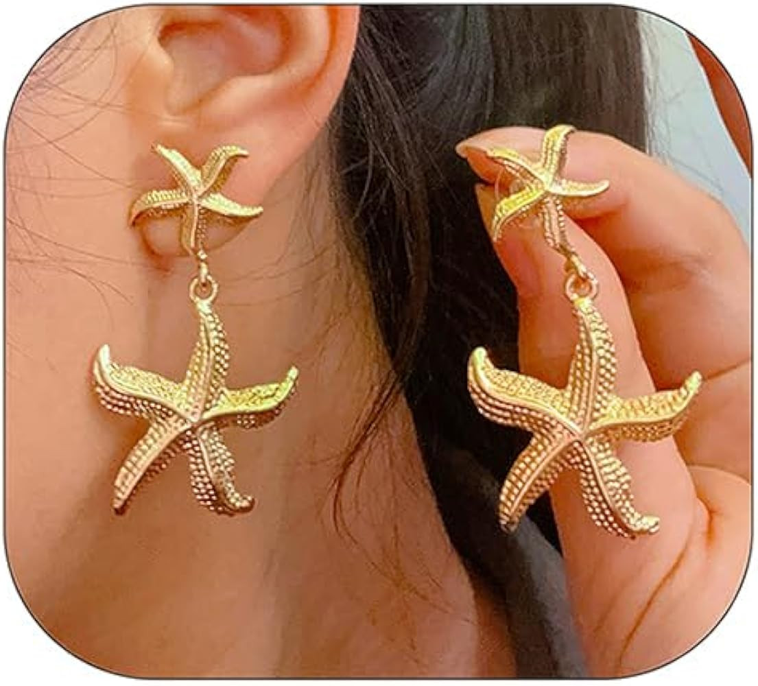 Gold Starfish Earrings Starfish Drop Dangle Earrings Sea Star Dangle Earrings Starfish Earrings f... | Amazon (US)