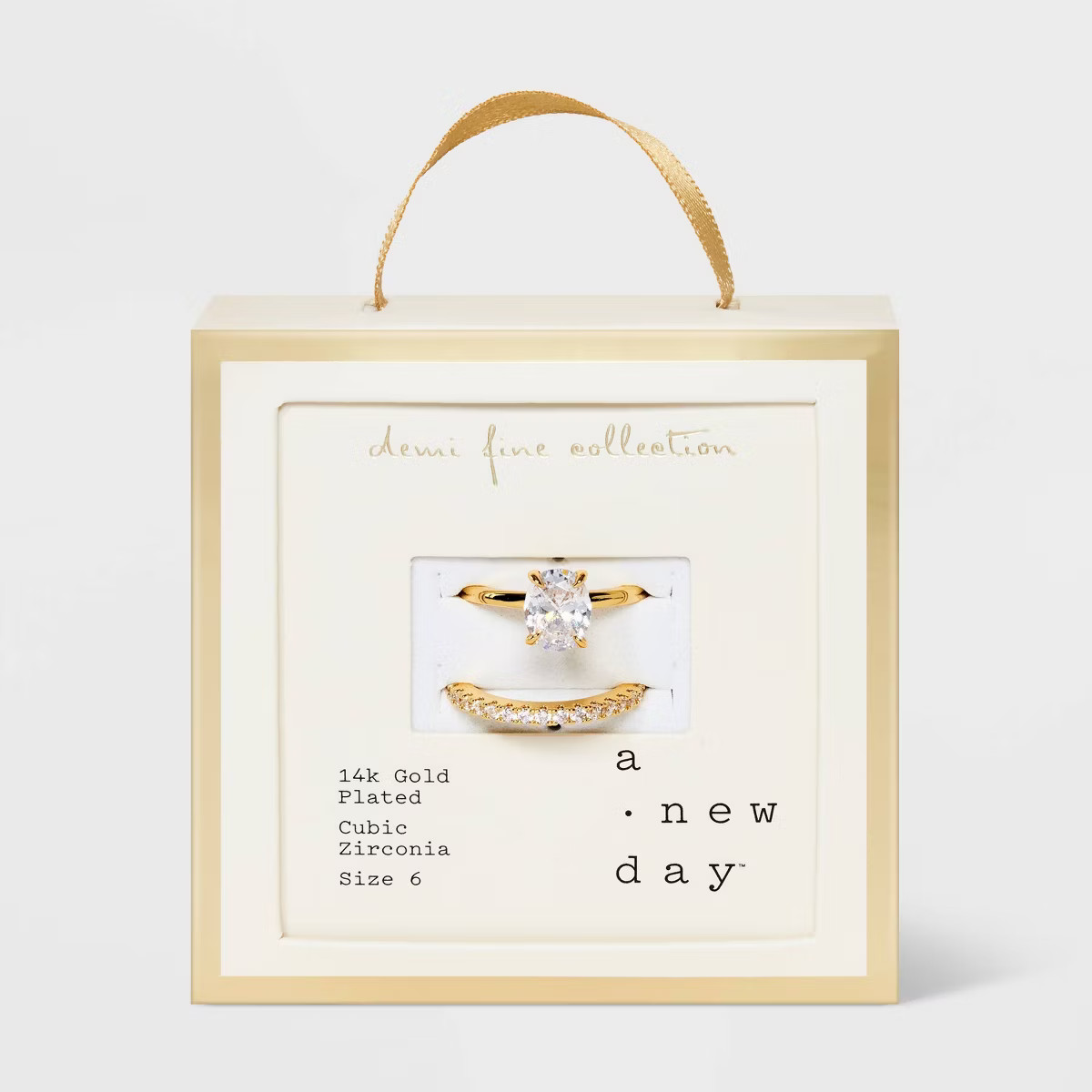 14K Gold Plated Oval Cubic Zirconia and Pave Band Wedding Ring Set 2pc - A New Day™ Gold | Target