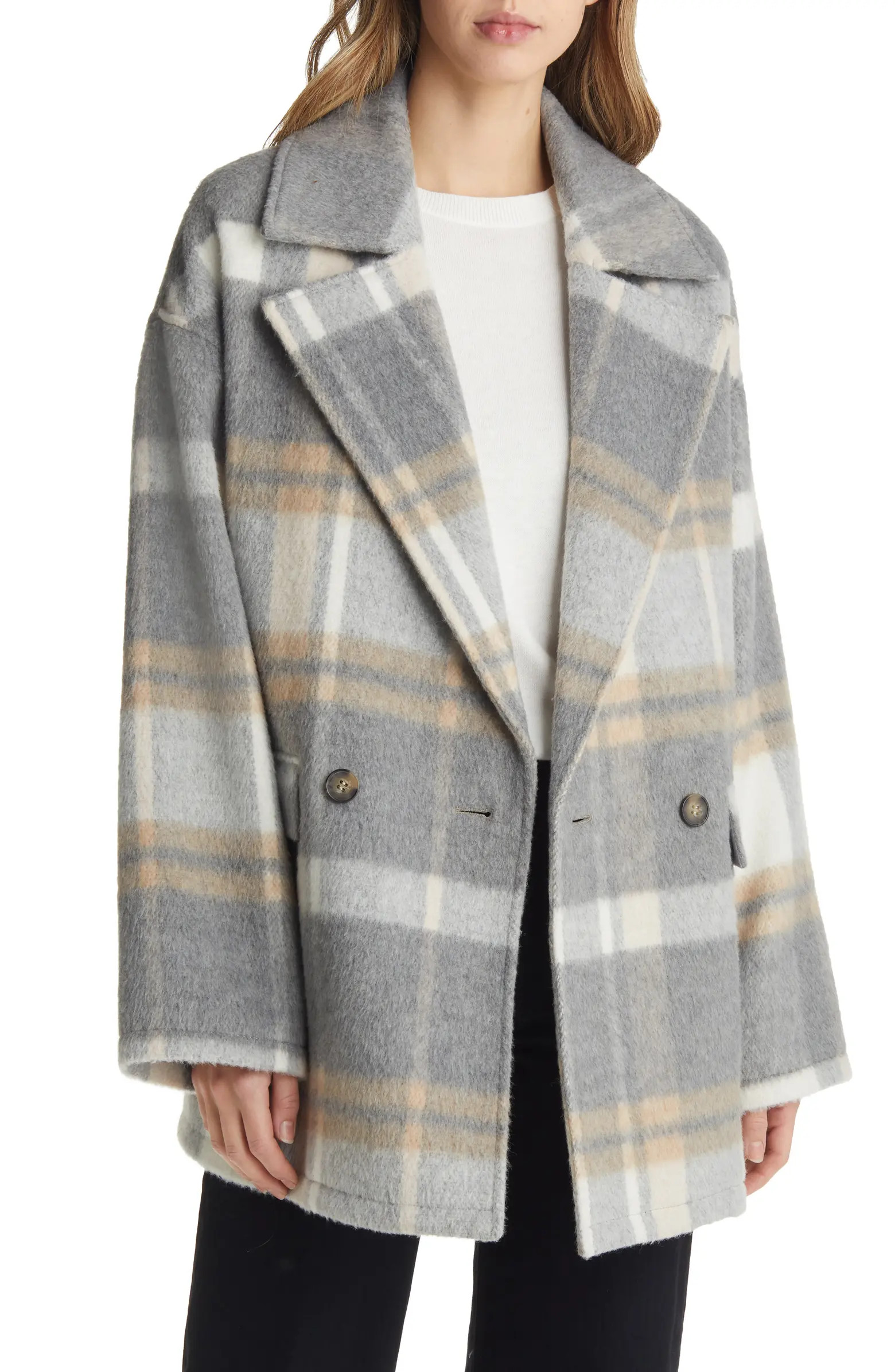 Oversize Plaid Peacoat | Nordstrom