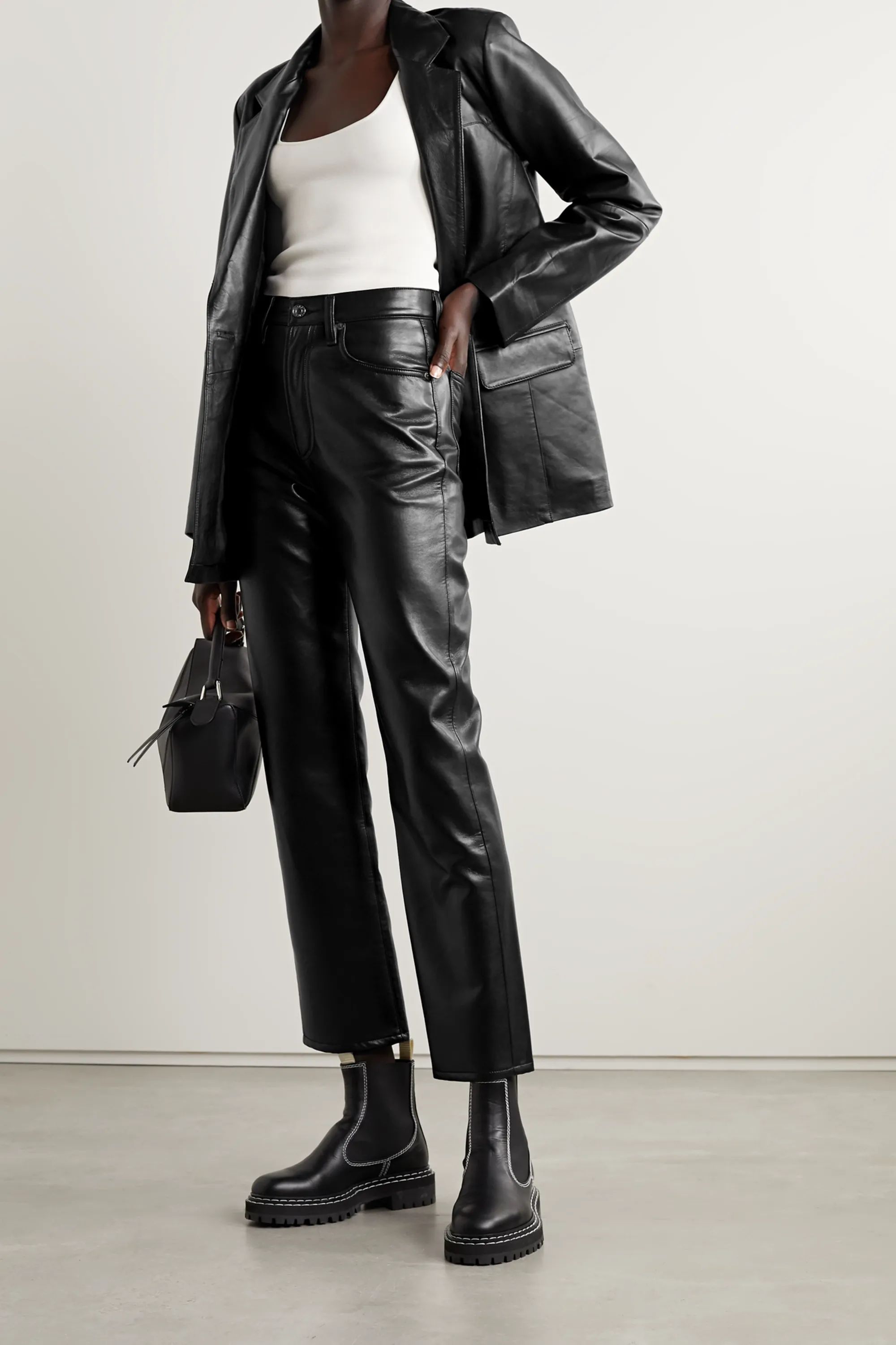 Black Leather-blend straight-leg pants | AGOLDE | NET-A-PORTER | NET-A-PORTER (US)
