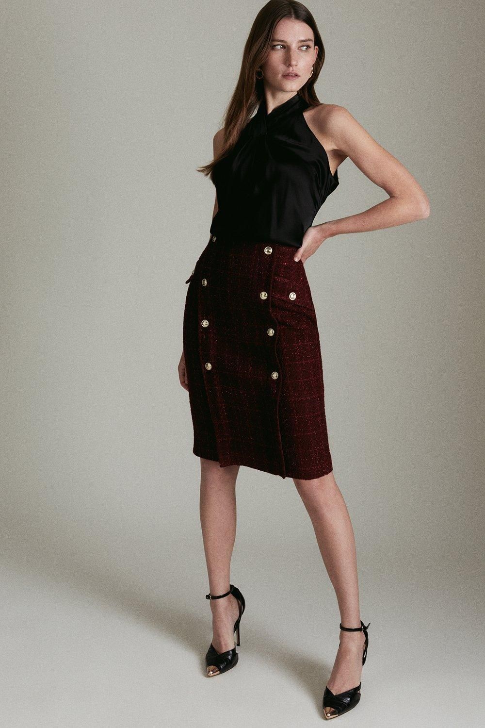 Sparkle Tweed Pencil Skirt | Karen Millen UK & IE