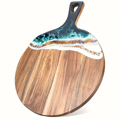 Round Acacia Wood & Resin Charcuterie Board With Handle - Non-porous Durable Serving Tray For Meat, Cheese, Bread, Pizza, Easy-clean Kitchen & Dining | Wayfair North America