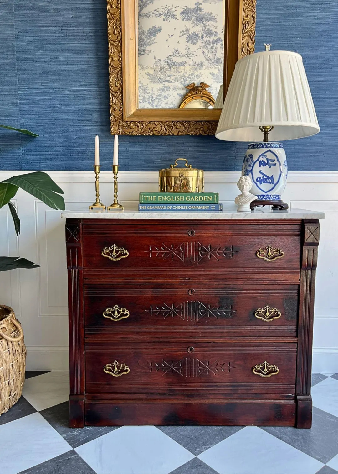 Antique Eastlake Marble Top Dresser With Hand Carved Spoon Detail | Solid Wood Chest Commode 19th... | Etsy (US)