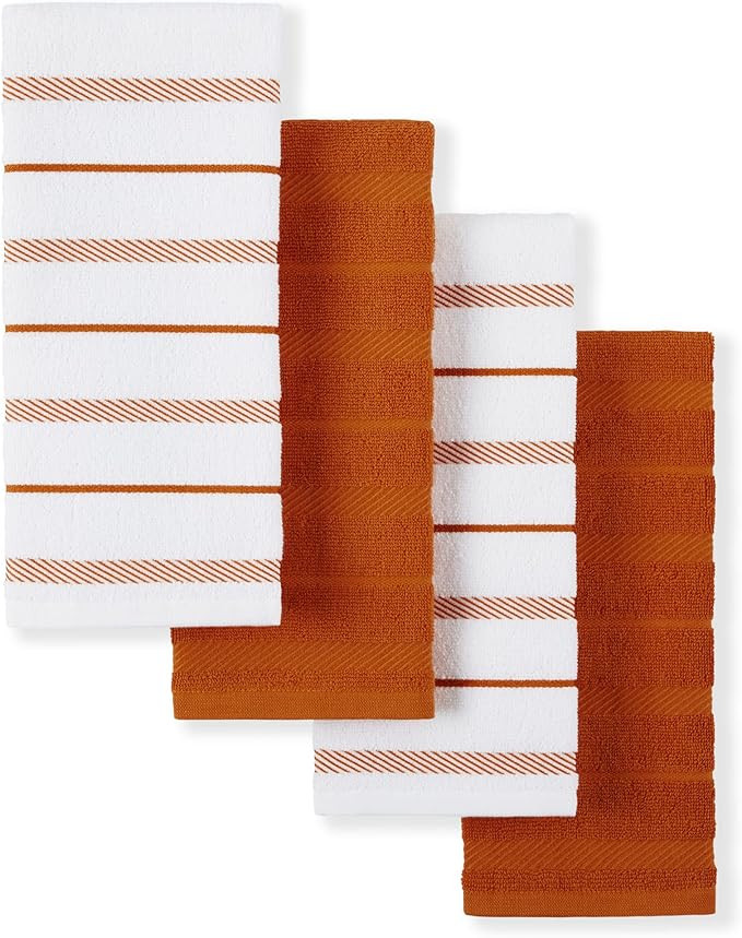 KitchenAid Albany Kitchen Towel 4-Pack Set, Honey Orange/White, 16"x26" | Amazon (US)