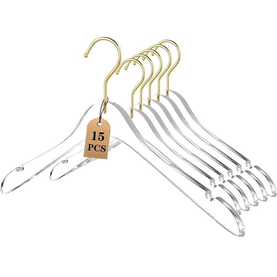 Besser 15 Pack Acrylic Hangers with Gold,Acrylic Clear Hangers,Premium Crystal Dress Hangers Swiv... | Amazon (US)