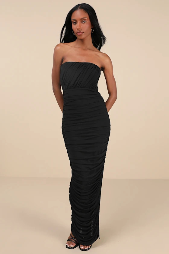 Illy Black Mesh Strapless Maxi Dress | Lulus