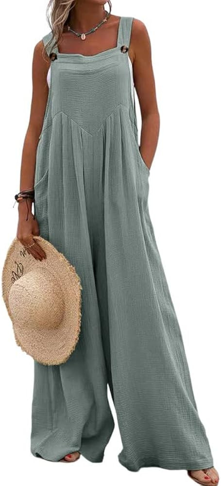 Dokotoo Women's Casual Loose Overalls Jumpsuits Adjustable Straps Wide Leg Long Pant Rompers With... | Amazon (US)