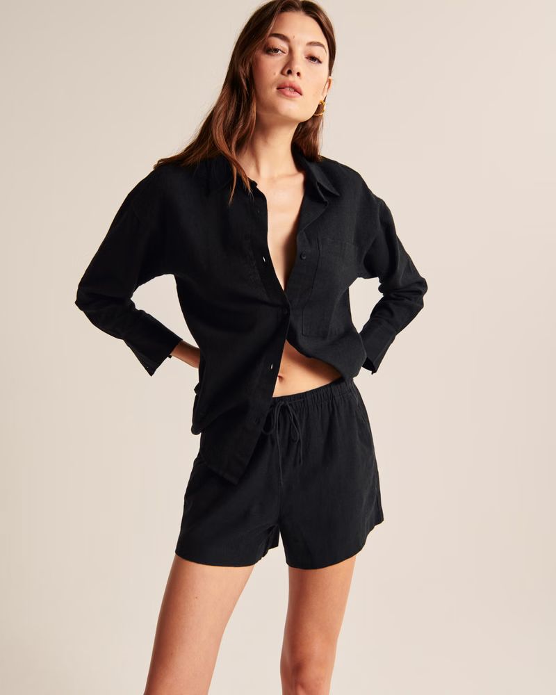 Women's Linen-Blend Pull-On Short | Women's Bottoms | Abercrombie.com | Abercrombie & Fitch (US)