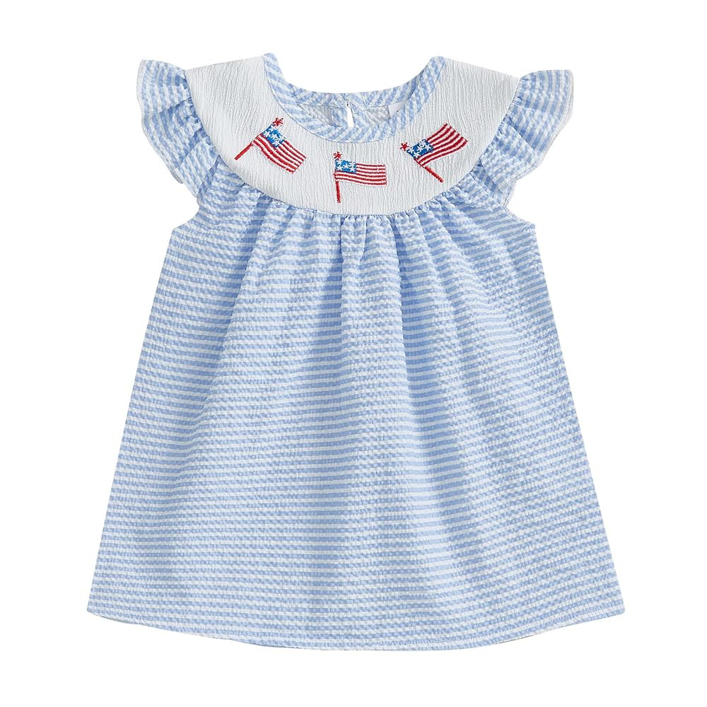 Toddler Baby Girl 4th of July Dress US Flag Plaid Short Sleeve Smocked Dresses Fourth of July Out... | Amazon (US)