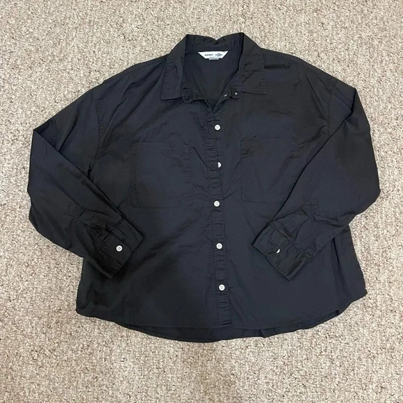 Old Navy 100% Cotton Black Cropped Boyfriend Shirt - Size L | Poshmark