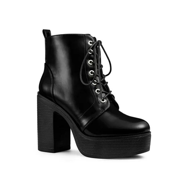 Allegra K Women's Zip Platform Chunky Heel Combat Boots - Walmart.com | Walmart (US)