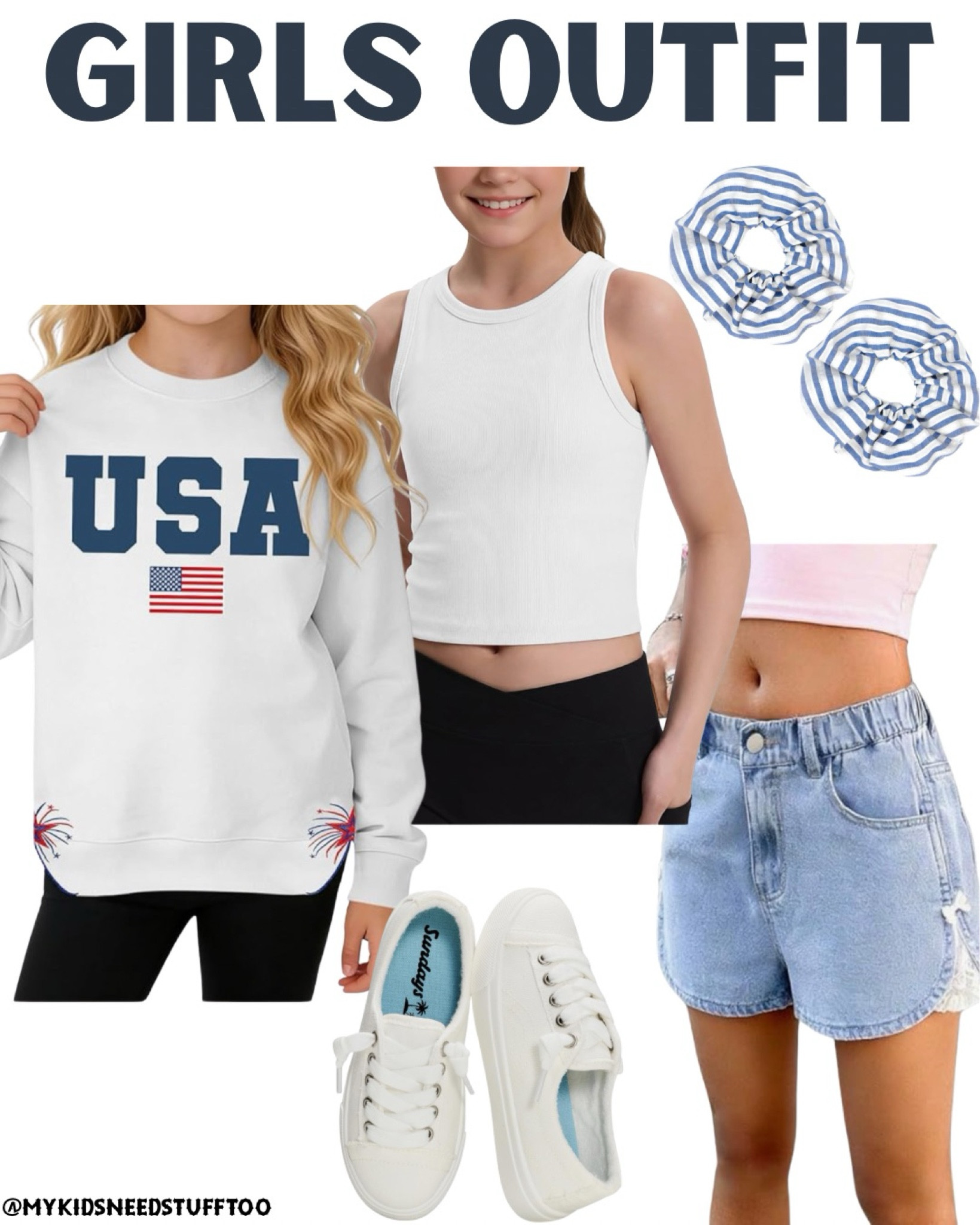 Memorial days coming up and I think this is such a cute outfit the little details by the hem of the sweatshirt and shorts.  Classic preppy girls outfit

#LTKmomlife #LTKSeasonal #LTKKids