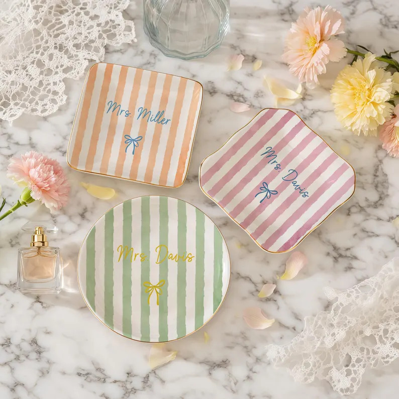 Custom Teacher Name Stripe Jewelry Dish, Personalized Appreciate Teacher Ring Tray, Keepsake for ... | Etsy (Global)