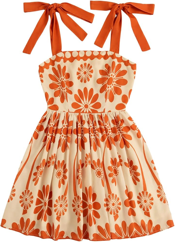 Floerns Women's Summer Floral Print Tie Shoulder Cami Dress Flare Hem Boho Mini Dress | Amazon (US)