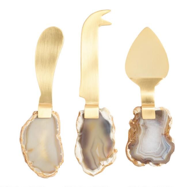 Gold Agate Slice Cheese Knives 3 Piece Set | World Market