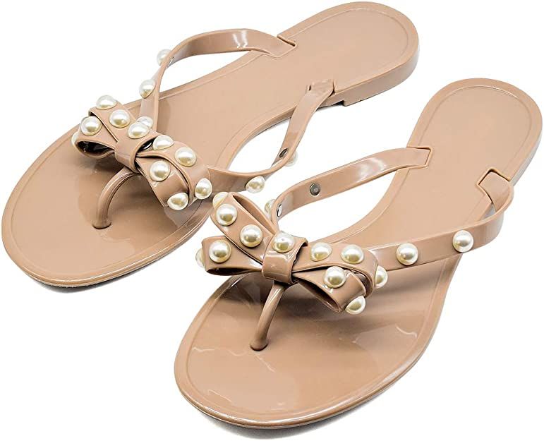 Qilunn Women Big Bow Flip Flops Jelly Thong Sandals Rubber Flat Summer Beach Rain Shoes | Amazon (US)