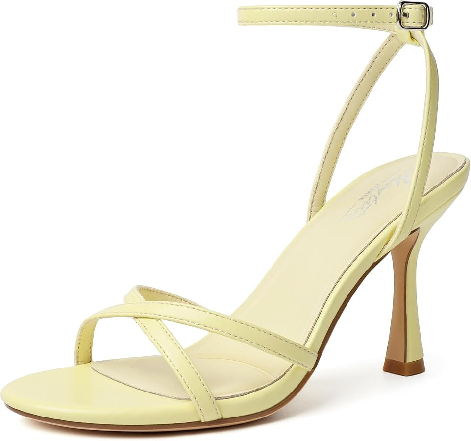 Mostrin Strappy Heels for Women Lace Up Ankle Strap Round Open Toe Stiletto Heels Women's Heeled ... | Amazon (US)