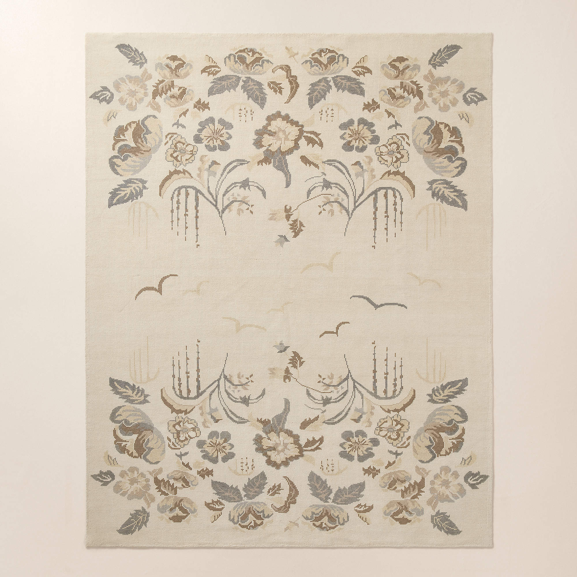 Roza Hand-Knotted Taupe Floral New Zealand Wool Area Rug 8'x10' | CB2 | CB2