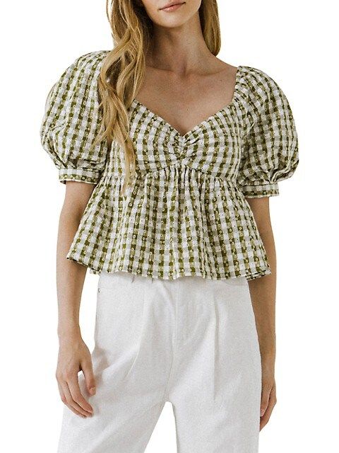 Gingham-Print Puff-Sleeve Top | Saks Fifth Avenue OFF 5TH