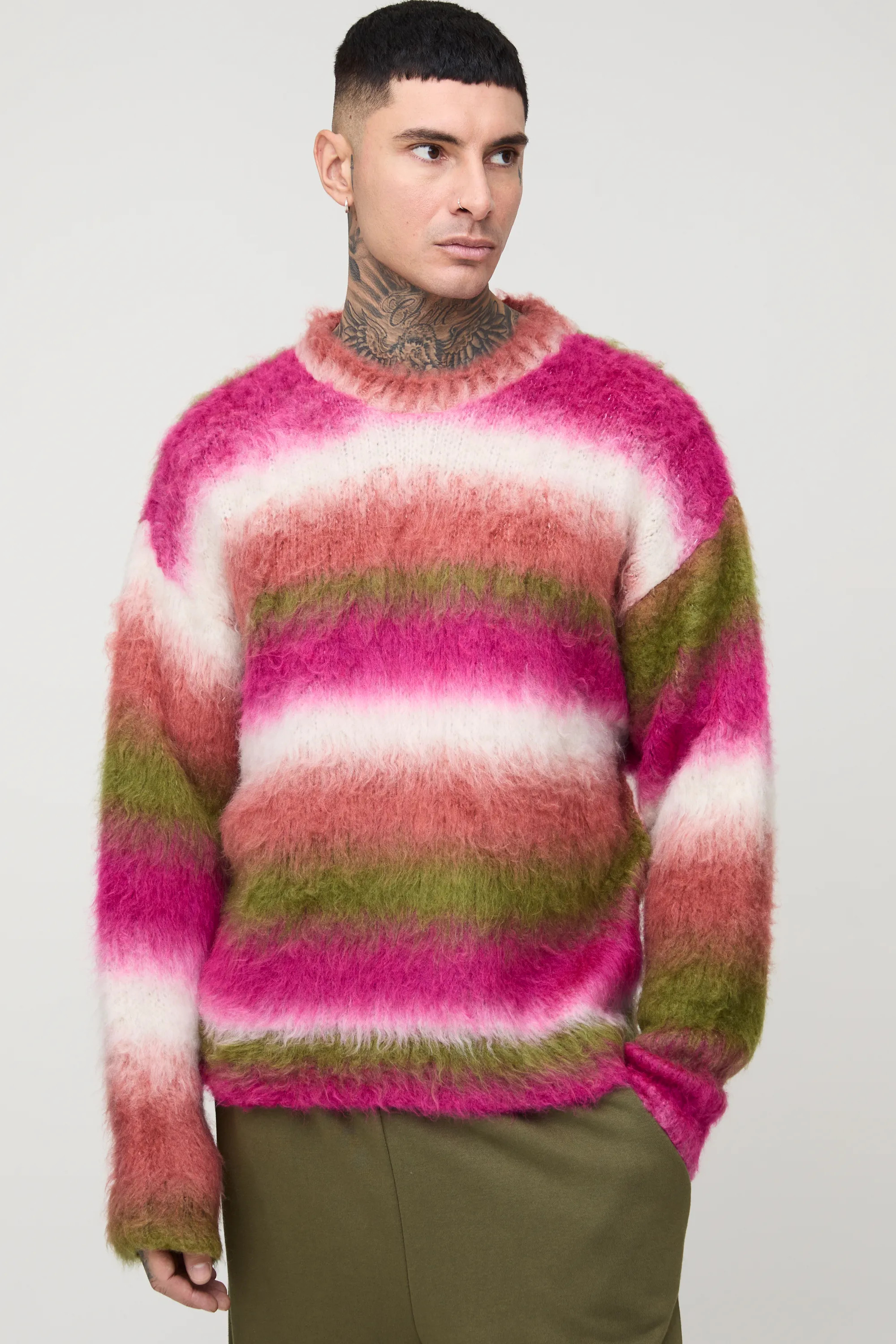 Tall Oversized Boxy Brushed Stripe Knitted Jumper | boohooMAN (DE, IE & UK)
