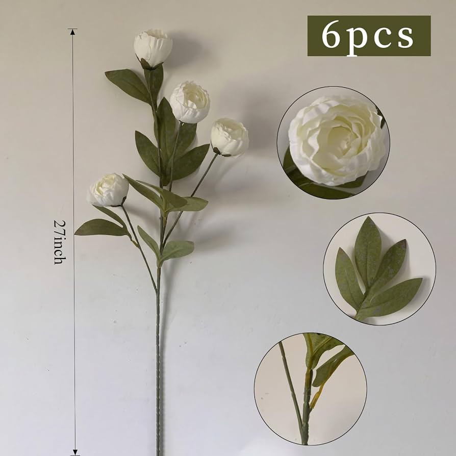 6 pcs Faux Peony Artificial Flowers, 27" Fake Silk Peonies Flowers Branches for DIY Bouquet Cente... | Amazon (US)