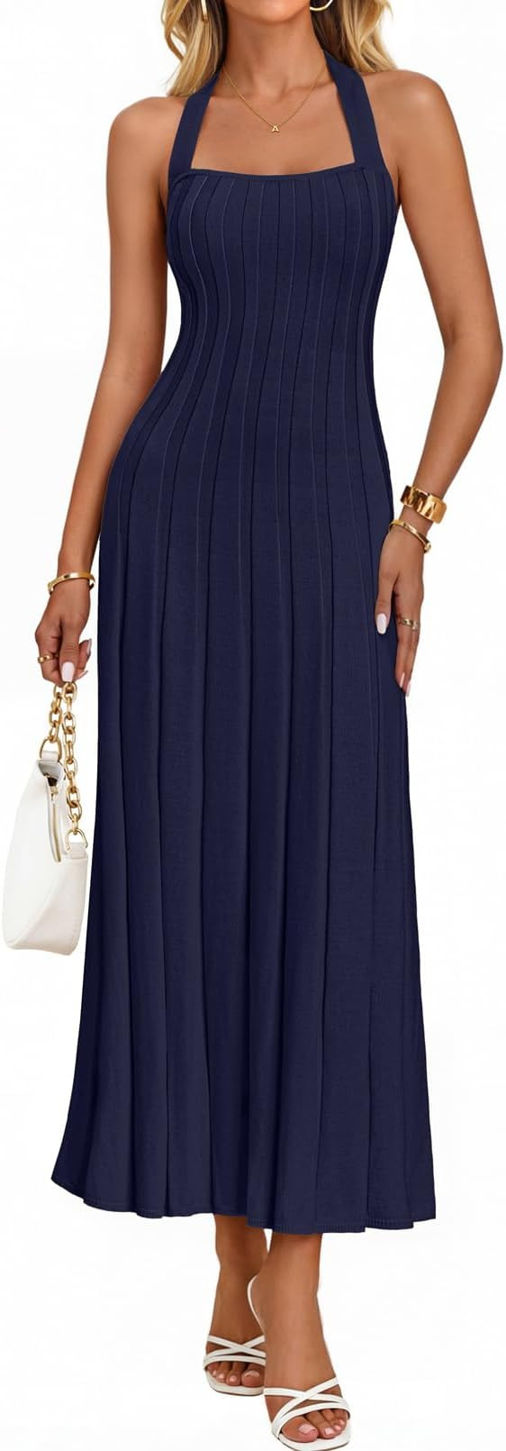 MEROKEETY Women Summer Halter Ribbed Bodycon Midi Sweater Dress 2026 Formal | Amazon (US)