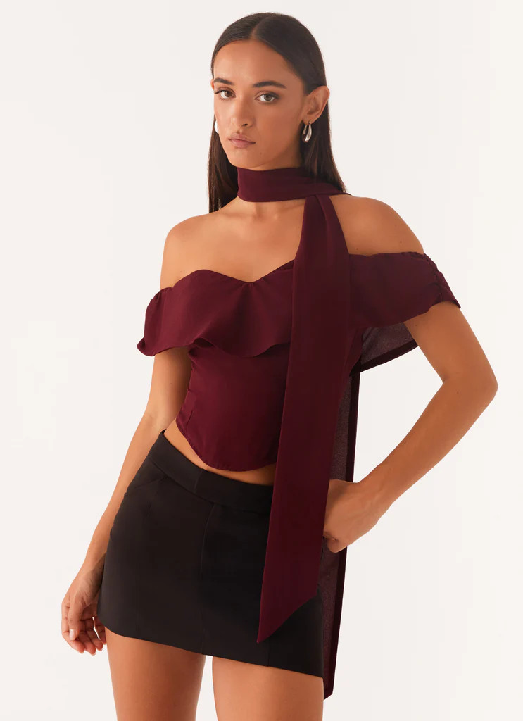 Trinity Chiffon Scarf Top - Deep Maroon | Peppermayo (Global)