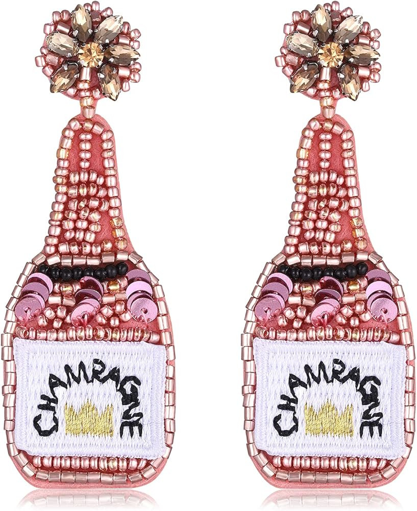 HZEYN Beaded Earrings Champagne Bottle Drop Dangle Earrings Handmade Champagne Earrings Fashion Jewe | Amazon (US)
