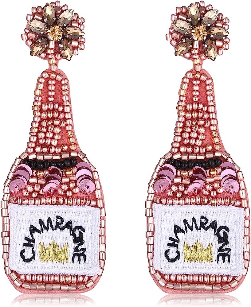 HZEYN Beaded Earrings Champagne Bottle Drop Dangle Earrings Handmade Champagne Earrings Fashion Jewe | Amazon (US)