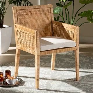 Karis Modern Natural Finished Wood and Rattan Dining Chair | Bed Bath & Beyond